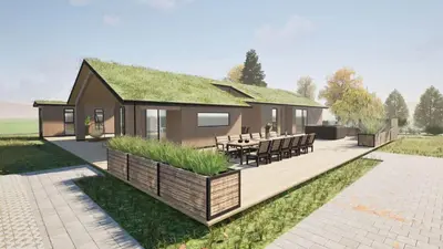 a rendering of a house with a grass roof at BL1153-Saltum-Bondagervej-64 in Saltum