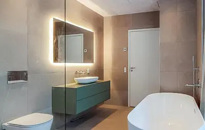 a bathroom with a sink and a toilet at Nice Home In Skals With Wifi in Skals