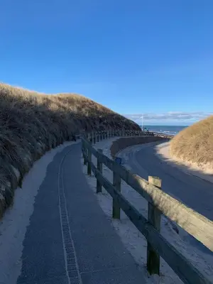 a road next to a fence on a beach at Søndergade 21, Lejl 3 in Løkken