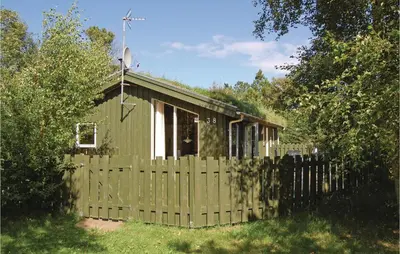 a small green house with a wooden fence at Holiday Home Pandrup With Hot Tub V in Pandrup