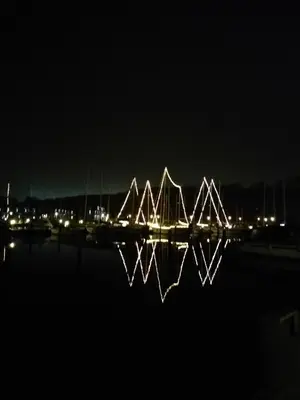 a group of lights in the water at night at Porshøjvej in Skive
