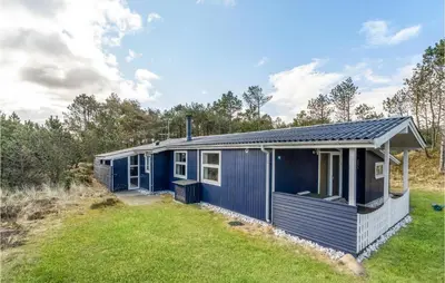 a blue tiny house in a yard at Two-Bedroom Holiday Home In Thisted in Thisted