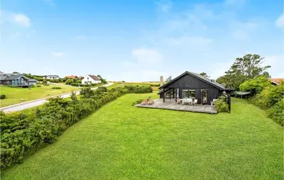 a house with a black roof on a green lawn at Two-Bedroom Holiday Home In Lemvig in Lemvig