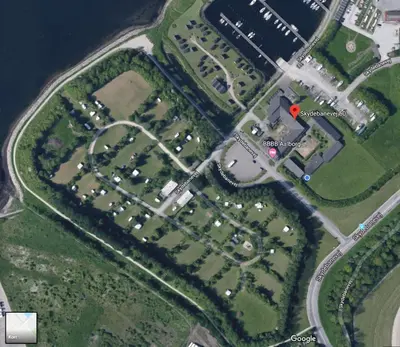 a map of a parking lot with a red spot at Danhostel Aalborg in Aalborg