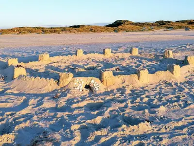 a sand castle on the beach at 10 person holiday home in Løkken-By Traum in Løkken