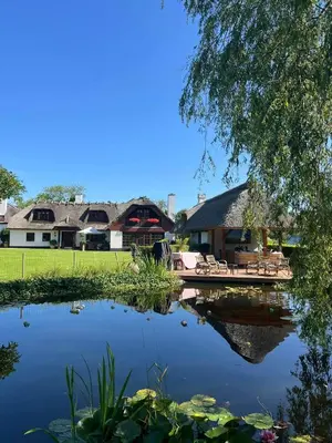 a house with a pond in front of it at Holmsminde in Viborg