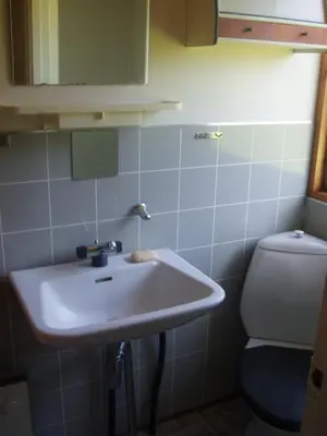 a bathroom with a sink and a toilet at Summer cottage in Nøreng