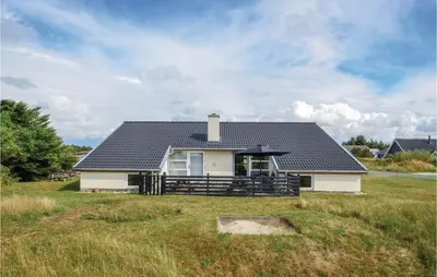 a white house with a black roof on a field at Five-Bedroom Holiday Home In Thisted in Thisted