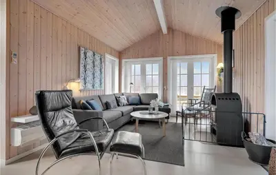 a living room with a couch and a fireplace at Three-Bedroom Holiday Home In Logstor in Løgstør