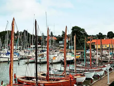 a bunch of boats docked in a harbor at Modern Retreat with View - By Traum Ferienwohnungen in Løgstrup