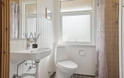 a bathroom with a toilet and a sink and a window at Three-Bedroom Holiday Home In Fur in Fur