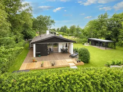 an aerial view of a house with a deck at 5 person holiday home in Vinderup-By Traum in Vinderup