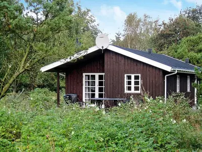 a small wooden house with a white window at Secluded Forest Retreat at Gjol-By Traum in Åbybro