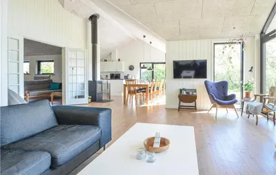 a living room with a couch and a table at Pet Friendly Home In Vinderup in Vinderup