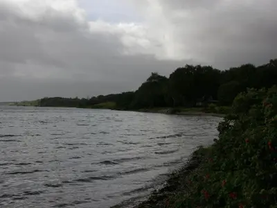 a body of water with trees in the background at 6 person holiday home in Roslev in Roslev