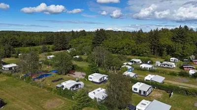 an aerial view of a group of tents in a field at Bygholm Camping og aktiviteter in Vesløs