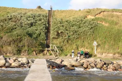 a group of people standing on a bridge over a river at Beautiful and amazing view - 3 bedroom cottage in Vinderup