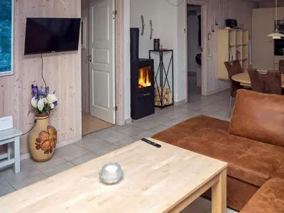 a living room with a couch and a fireplace at 6 person holiday home in Hurup Thy in Sønder Ydby