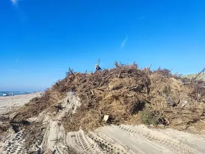 a large pile of seaweed on a beach at Luxury Beach House in Blokhus - By Traum Ferienwohnungen in Blokhus