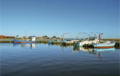 a group of boats docked at a dock in the water at Holiday Home Klitengene Xi in Ulfborg