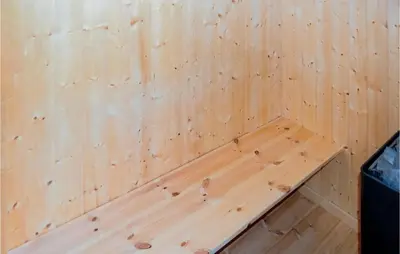 a wooden sauna with a wooden paneled wall at Holiday Home Søtungevej in Thisted