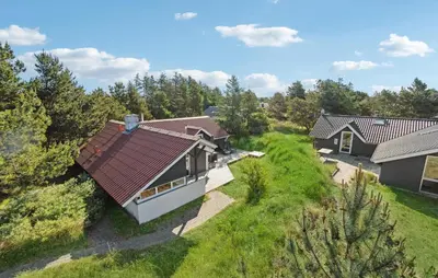 an overhead view of a house with a red roof at Three-Bedroom Holiday Home In Thisted in Thisted