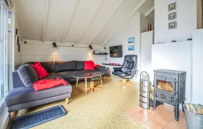 a living room with a couch and a fireplace at Two-Bedroom Holiday Home In Thisted in Thisted
