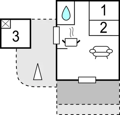 a block diagram of a kitchen with a diagram of a stove at Holiday Home Fjordparken Farsø Iv in Farsø