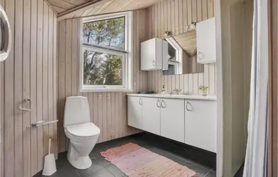 a bathroom with a toilet and a sink and a window at 4 Bedroom Gorgeous Home In Fjerritslev in Fjerritslev