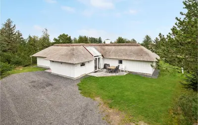 an aerial view of a house with a thatch roof at Gorgeous Home In Fjerritslev With Wifi in Fjerritslev