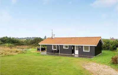 a black house with an orange roof on a yard at Holiday Home Hermodsvej Harboøre Xi in Harboør