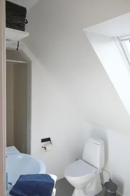 a bathroom with a toilet and a sink at Noah's Ark in Klitmøller
