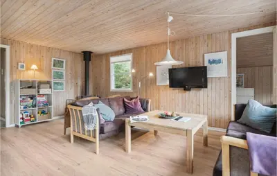 a living room with a couch and a table at 3 Bedroom Awesome Home In Saltum in Saltum