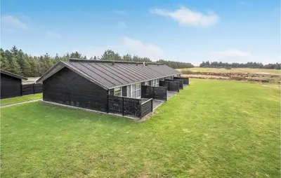 an aerial view of a black house on a grass field at 2 Bedroom Nice Home In Pandrup in Pandrup