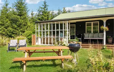 a picnic table and a grill in front of a house at 3 Bedroom Cozy Home In Vemb in Vemb