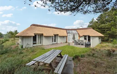 a house with a picnic table in front of it at 4 Bedroom Lovely Home In Fjerritslev in Fjerritslev