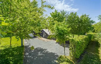 an aerial view of a house with trees and a driveway at 3 Bedroom Cozy Home In Højslev in Højslev