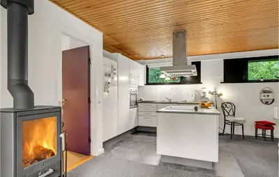 a kitchen with a fireplace and a stove at Lovely Home In Højslev With Wifi in Højslev