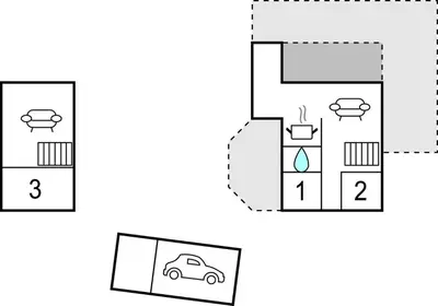 a block diagram of a house with a car at 3 Bedroom Cozy Home In Højslev in Højslev