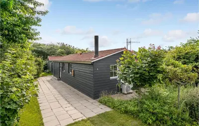 a small black house with a pathway in front of it at Beautiful Home In Vinderup With Kitchen in Vinderup