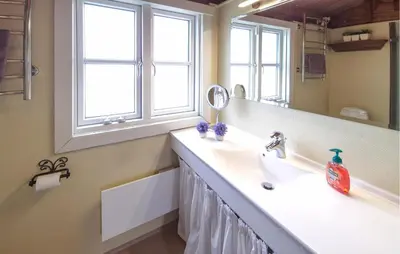 a bathroom with a sink and a mirror at Stunning Home In Hurup Thy With Wifi in Doverodde