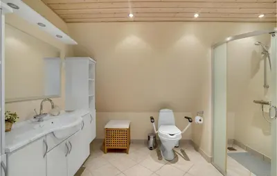 a bathroom with a toilet and a sink and a shower at Nice Home In Thyborøn With Wifi in Thyborøn
