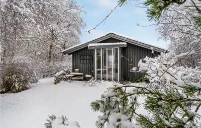 a cabin in the woods in the snow at 2 Bedroom Awesome Home In Thyholm in Thyholm