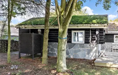 a small log cabin with a grass roof at 3 Bedroom Cozy Home In Hurup Thy in Sønder Ydby