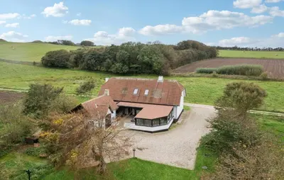 an aerial view of a house in a field at Awesome Home In Bedsted Thy With Wifi in Bedsted Thy