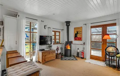 a living room with a television and a fireplace at 2 Bedroom Lovely Home In Højslev in Højslev