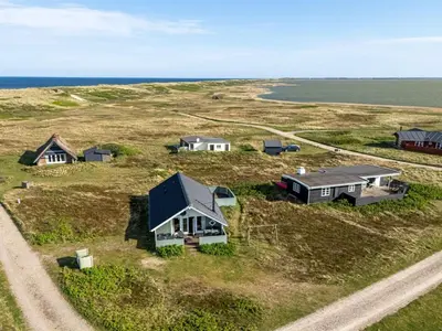 an aerial view of houses on a field with the ocean at Holiday Home Sofie - 150m from the sea by Interhome in Lemvig