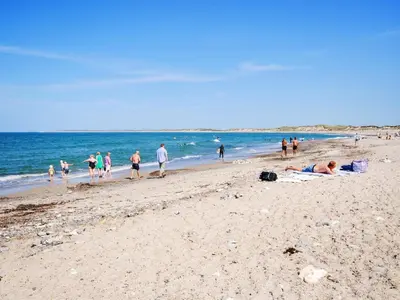 a group of people on a beach near the ocean at Holiday Home Stener - 250m from the sea by Interhome in Torsted