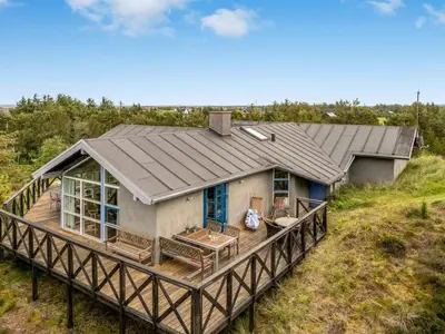an overhead view of a house with a large deck at Holiday Home Bodulf - 600m from the sea by Interhome in Torsted