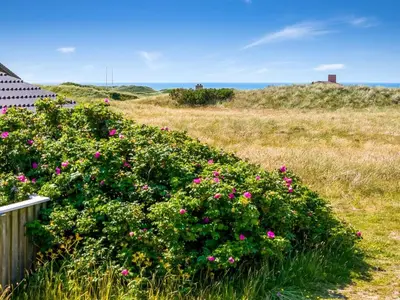 a field of flowers with the ocean in the background at Holiday Home Katla - 400m from the sea by Interhome in Løkken